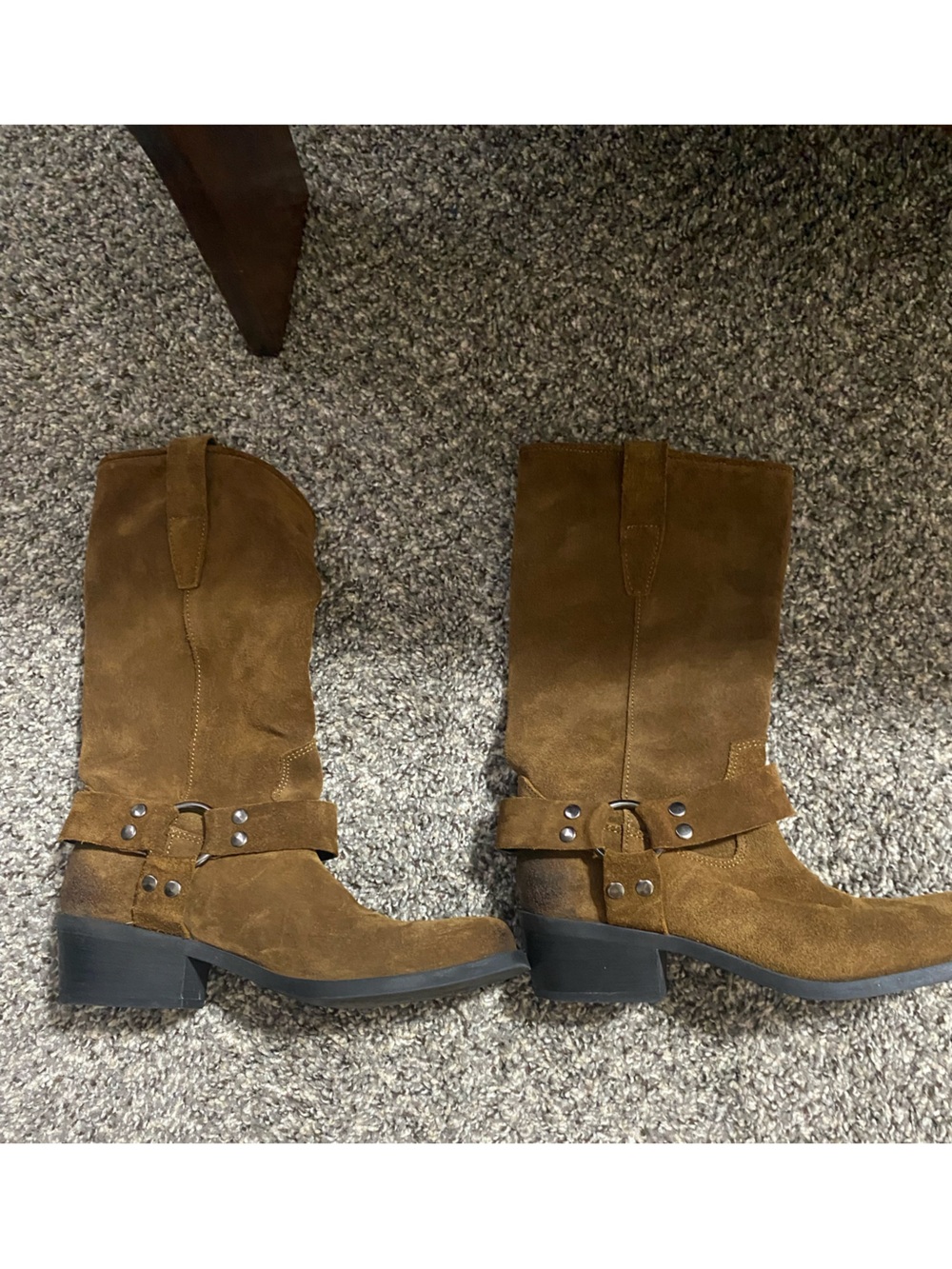 Steve Madden Brown Suede Moto Harness Boots